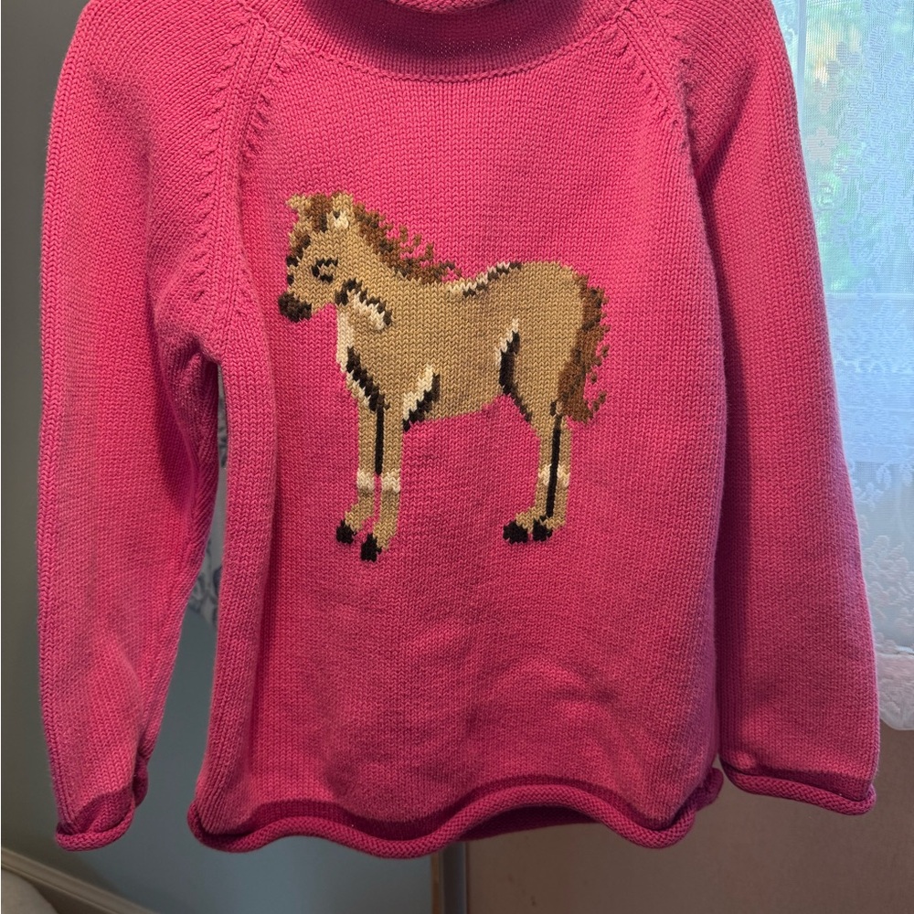 L.L. Bean Fuchsia Sweater with Horse Motif